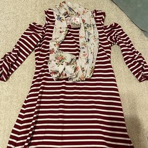 Girls size 8 cold shoulder dress like new. Super adorable with attached scarf.